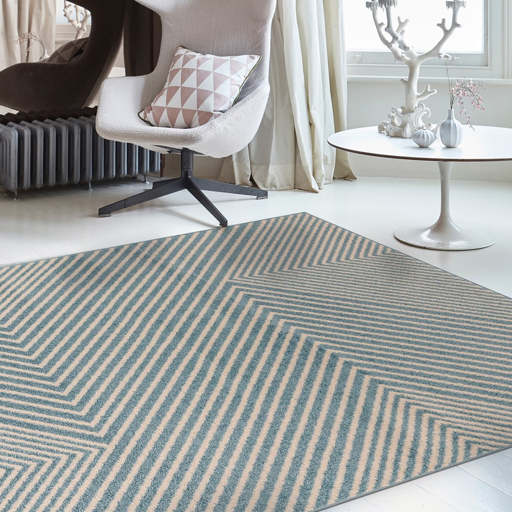 Muse MU19 Geometric Stripe Woven Rugs in Blue